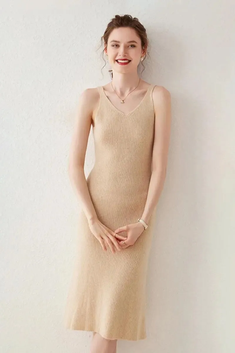 100 Cashmere Sleeveless Rib-Knit Midi Sweater Dress