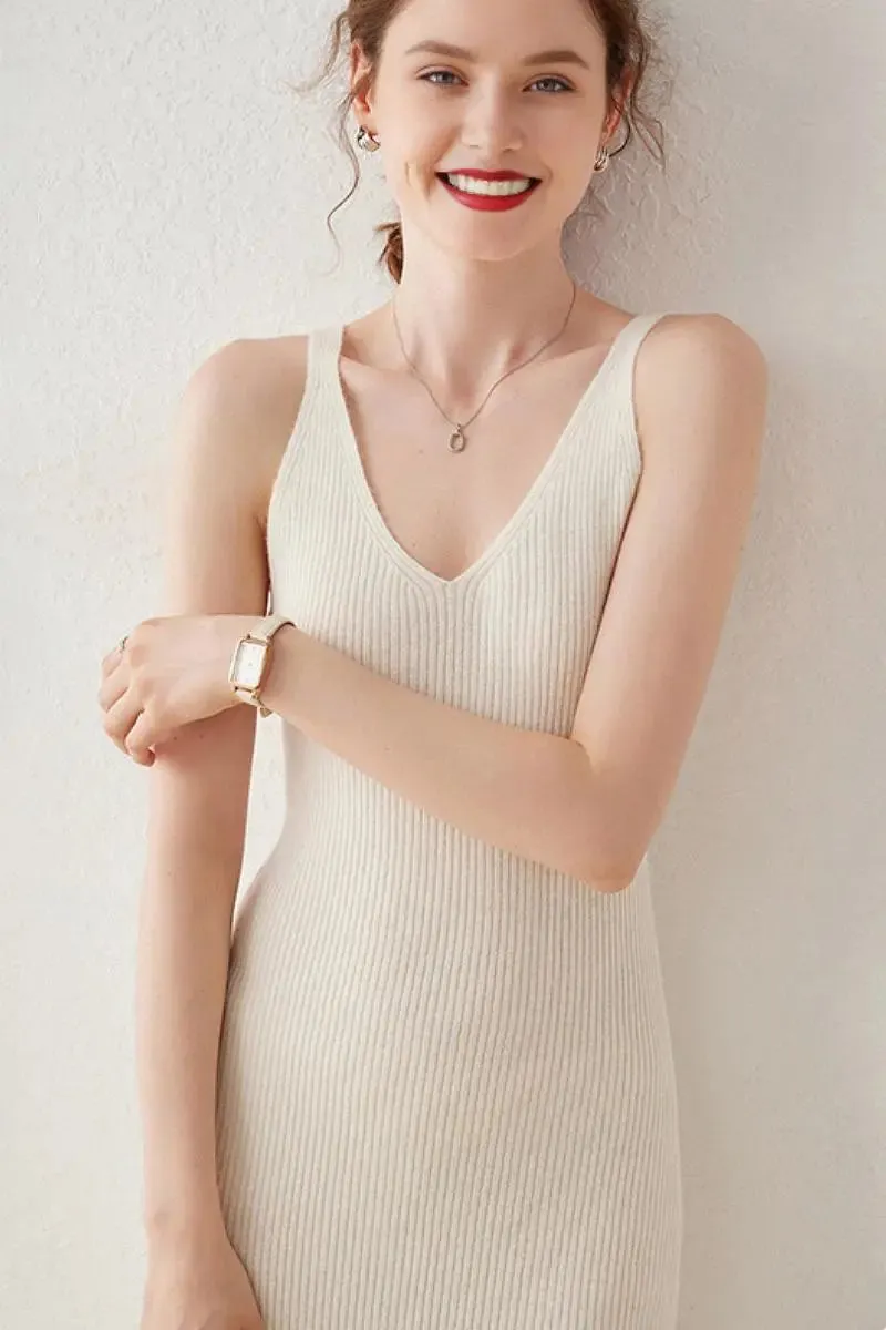 100 Cashmere Sleeveless Rib-Knit Midi Sweater Dress