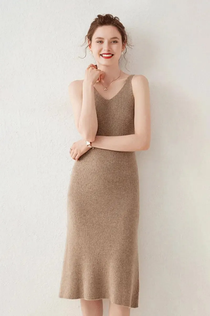 100 Cashmere Sleeveless Rib-Knit Midi Sweater Dress