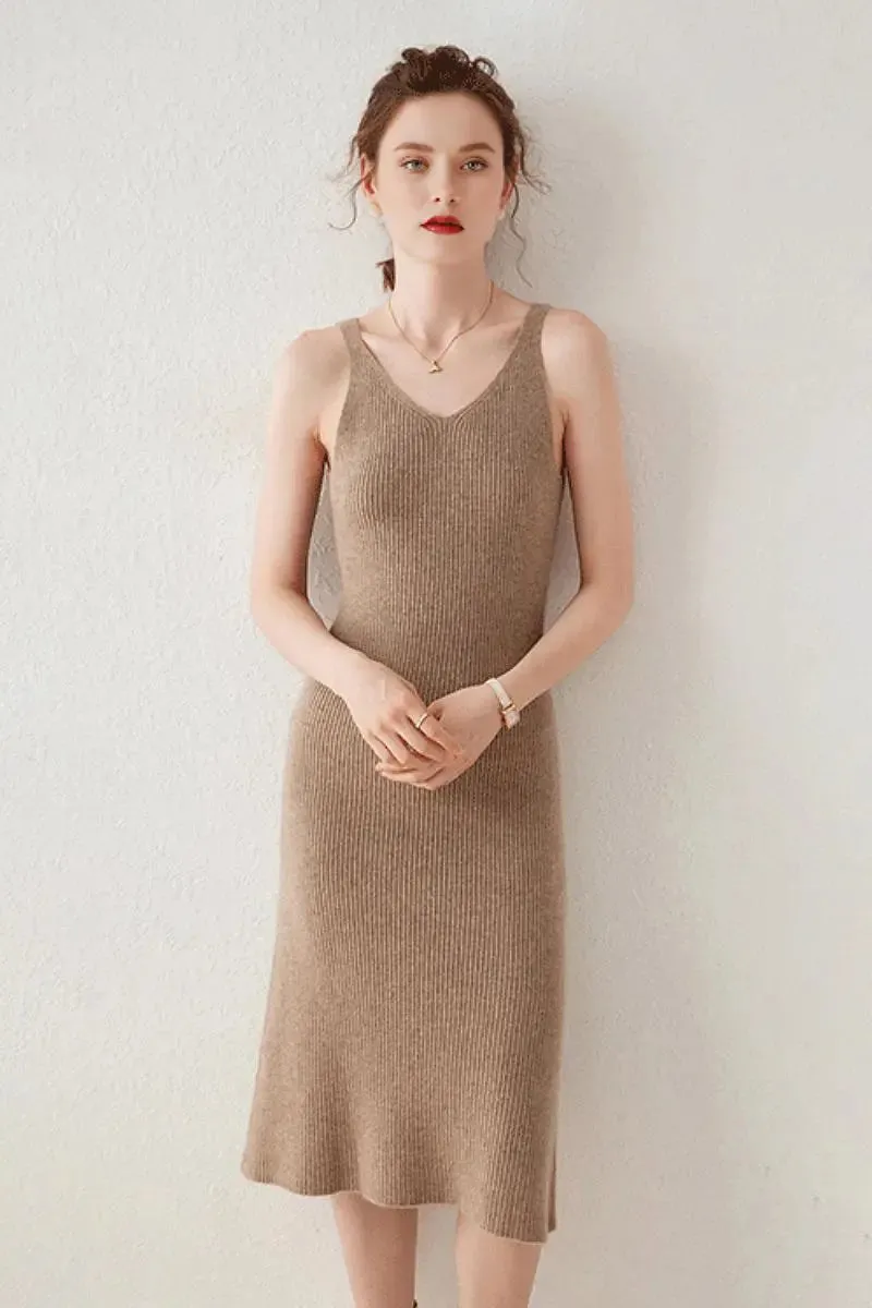 100 Cashmere Sleeveless Rib-Knit Midi Sweater Dress