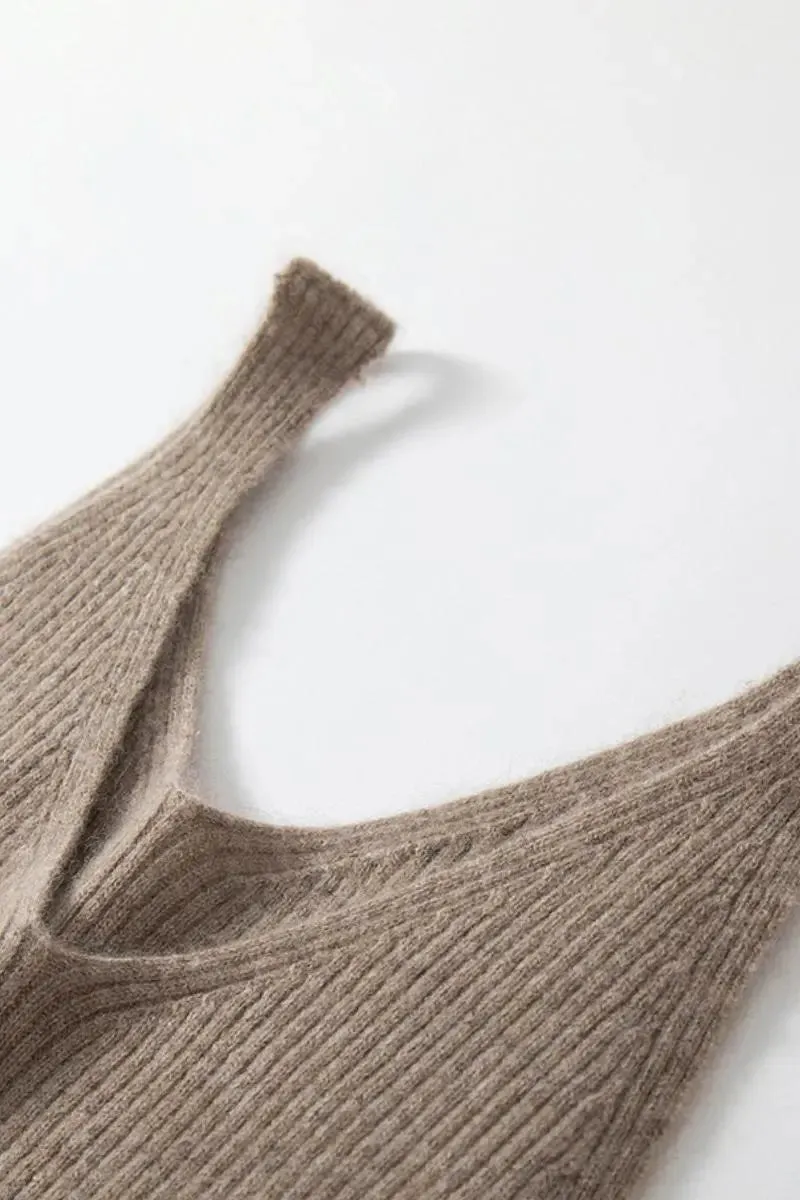 100 Cashmere Sleeveless Rib-Knit Midi Sweater Dress