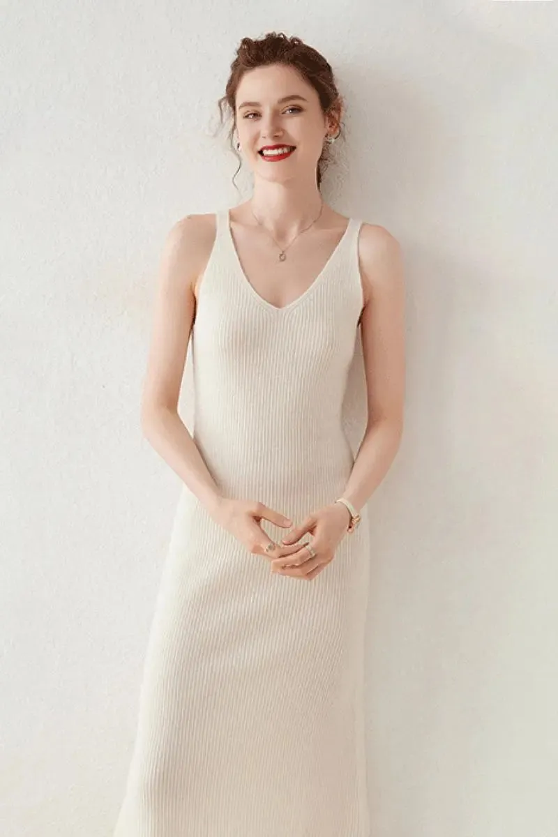 100 Cashmere Sleeveless Rib-Knit Midi Sweater Dress
