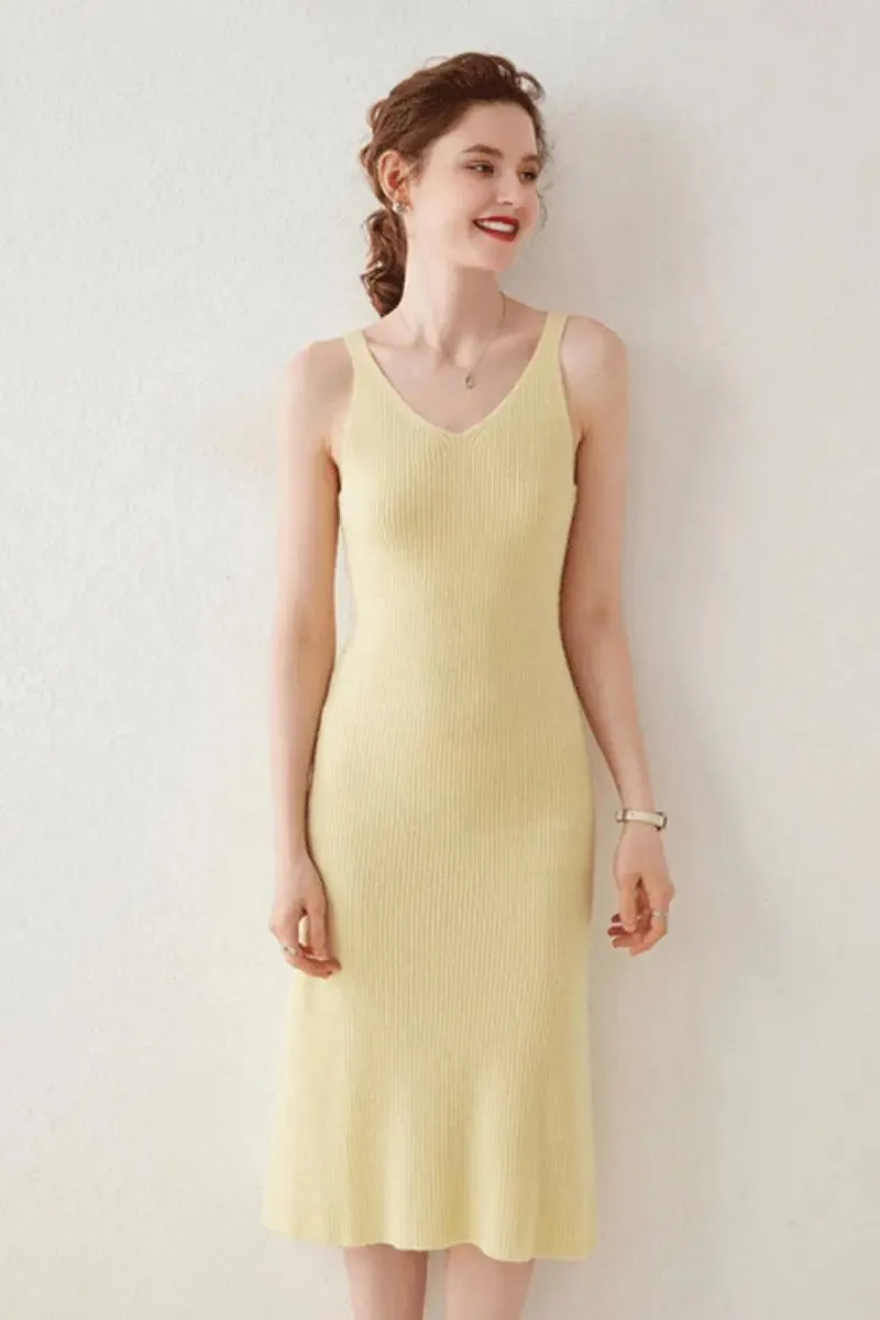 100 Cashmere Sleeveless Rib-Knit Midi Sweater Dress
