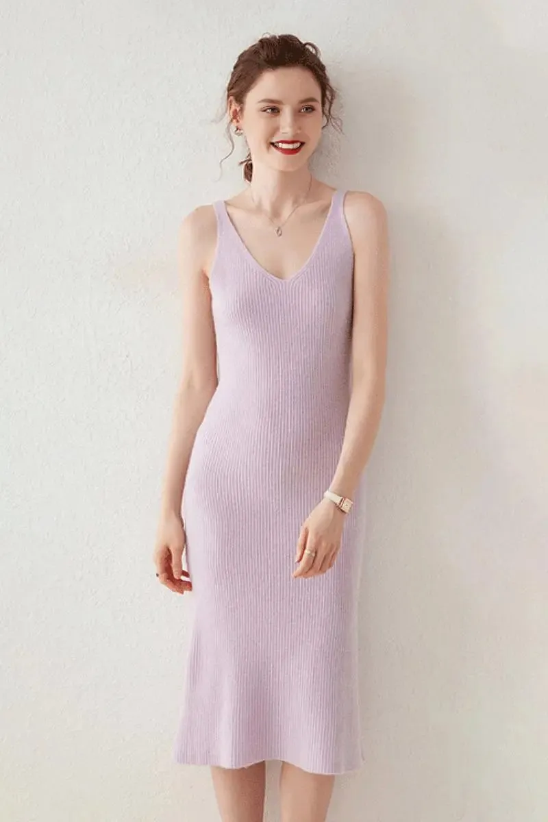 100 Cashmere Sleeveless Rib-Knit Midi Sweater Dress