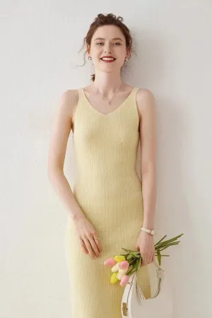 100 Cashmere Sleeveless Rib-Knit Midi Sweater Dress