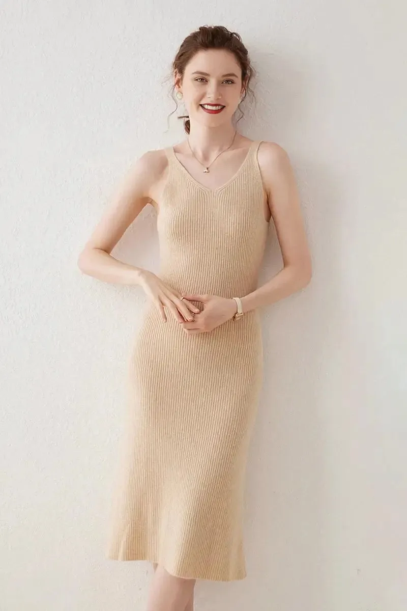 100 Cashmere Sleeveless Rib-Knit Midi Sweater Dress