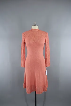 1980s Orange Knit Sweater Dress by Picardo Knits