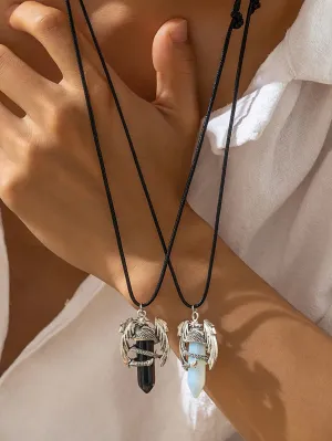 2pcs Dragon Crystal Pendant Necklace Set for Couples Friendship Necklace