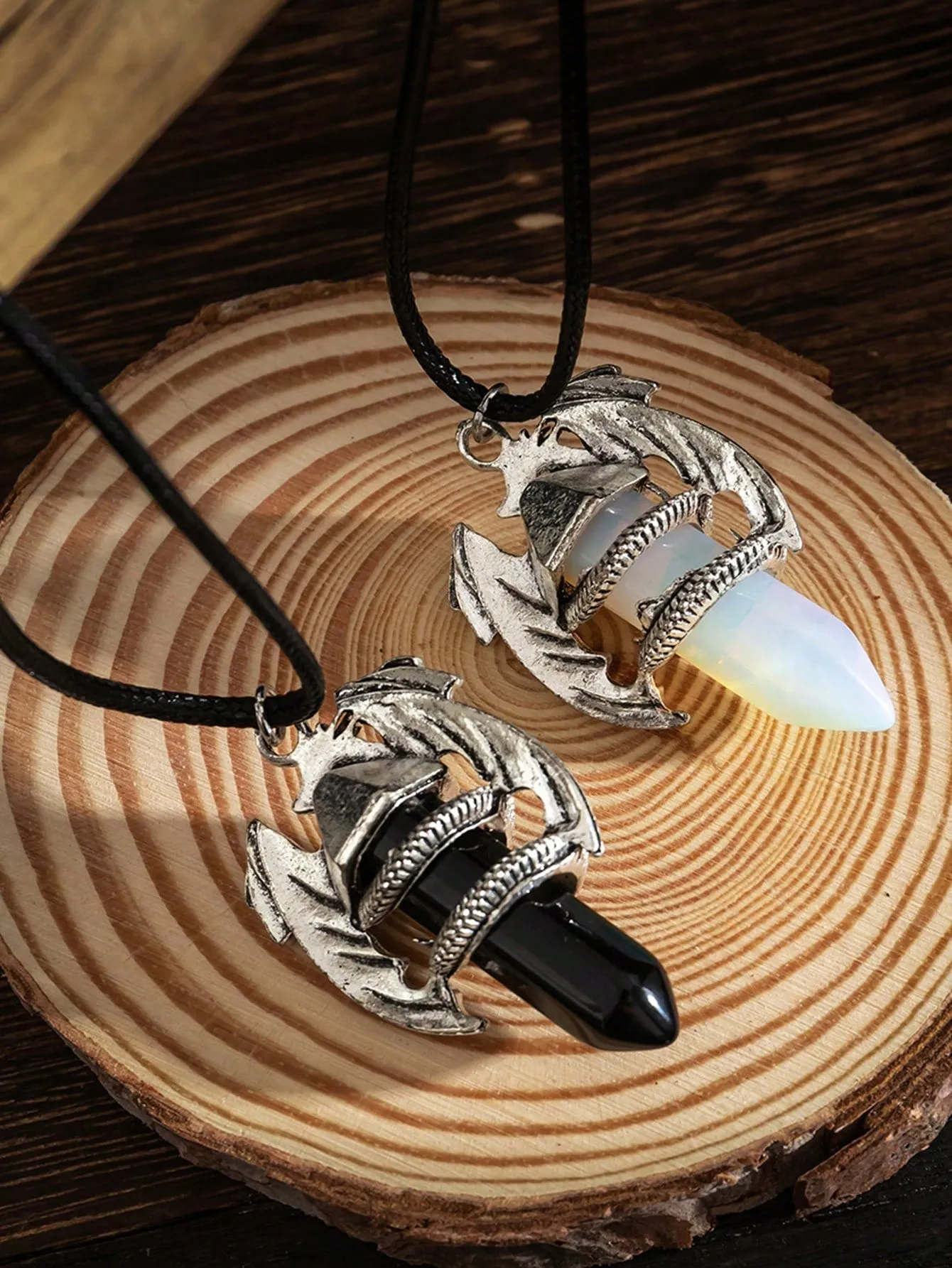2pcs Dragon Crystal Pendant Necklace Set for Couples Friendship Necklace