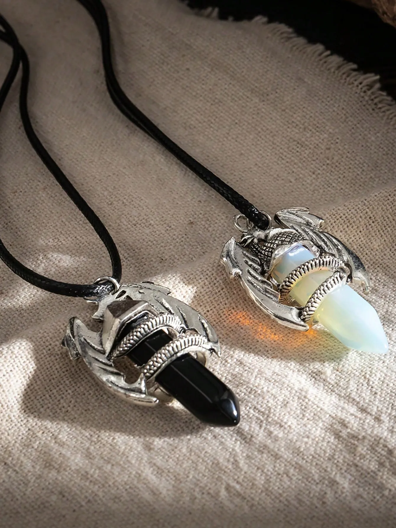 2pcs Dragon Crystal Pendant Necklace Set for Couples Friendship Necklace
