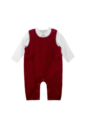 30001-Red Velvet Baby Boy Long Romper & Shirt Set