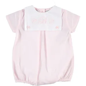71002-Classic Monogram Button Bib Baby Girl Bubble Romper