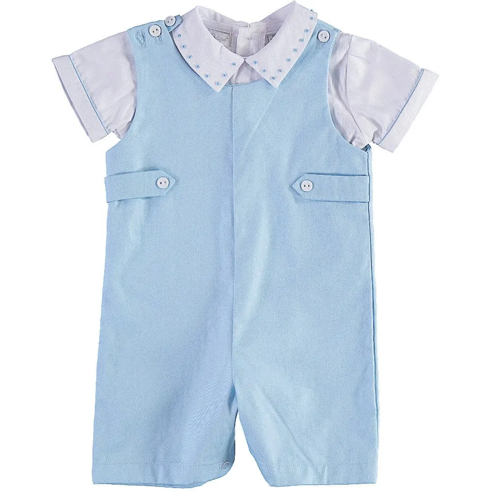 90062-Swiss Blue Shortall Baby Boy Romper with Shirt