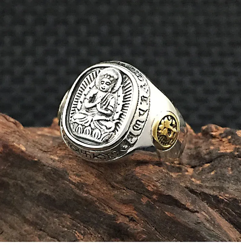 925 Sterling Silver Zodiac & Guardian Deities Buddha Ring