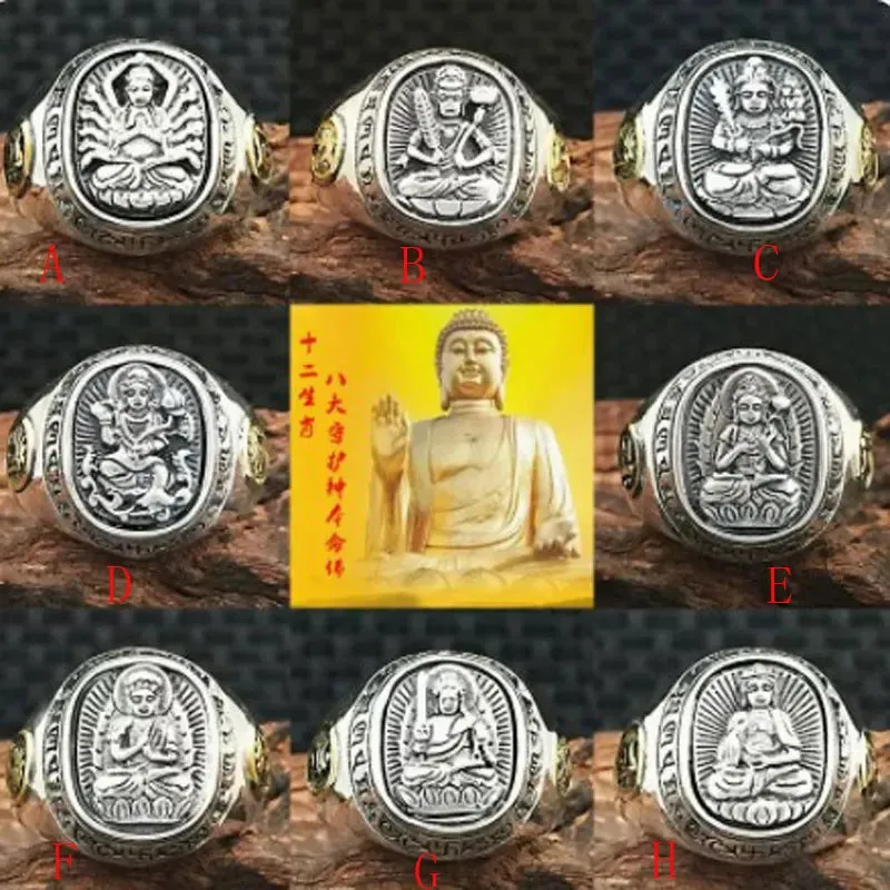 925 Sterling Silver Zodiac & Guardian Deities Buddha Ring