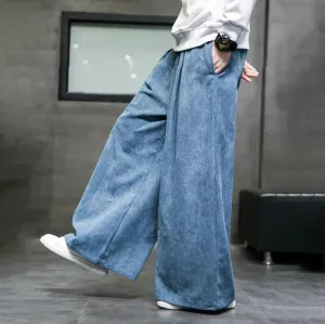 Aidase 2024 Solid Color Men's Wide Leg Pants Oversized Vintage Men Clothing Loose Corduroy Casual Pants Male Japanese Harajuku Trousers