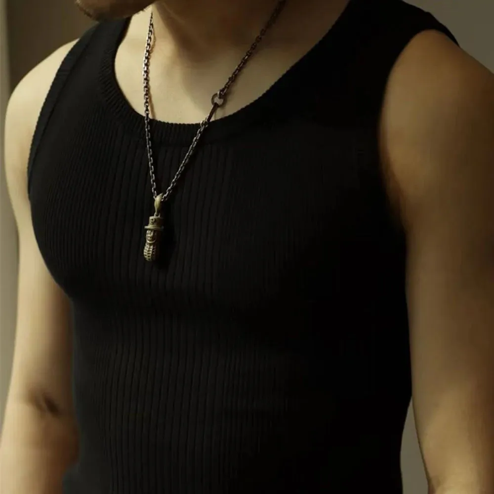 Aidase Men Streetwear Casual Solid Color Knitted Vest Sports Gym Bottoming Shirt Autumn Essential Ribbed Tank Top Slim Sleeveless Tees