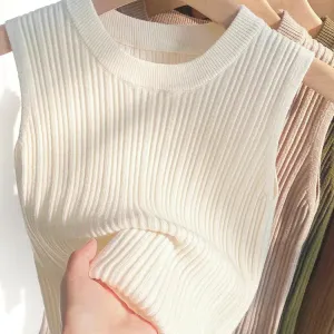 AOSSVIAO Korea Knitted Vests Women Top O-neck Solid Tank