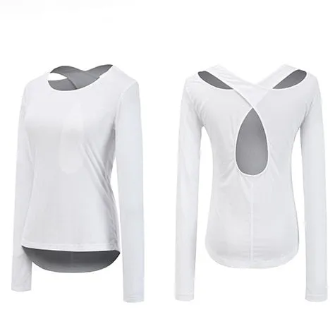 Backless Cross Yoga Fitness T-Shirt