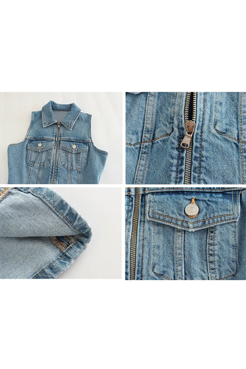 BD734 A-Line Zip-Up Polo Denim Mini Dress