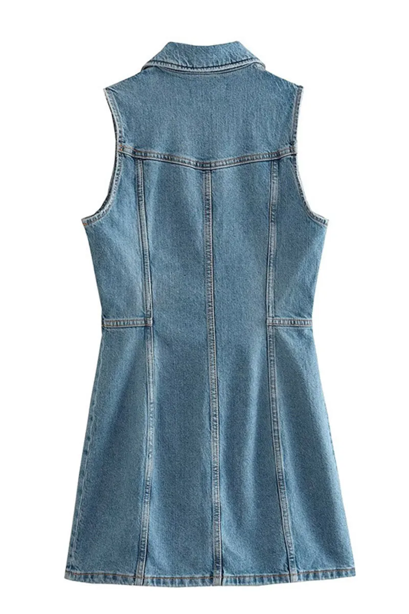 BD734 A-Line Zip-Up Polo Denim Mini Dress