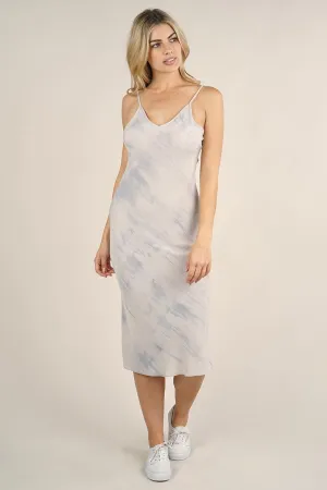 Blue Hand Tie Dye Midi Dress