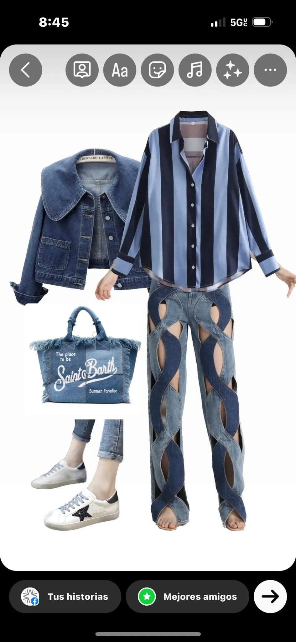 Blue jeans wavy straight pants