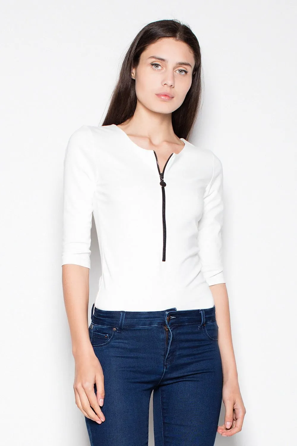 Chic Curve-Enhancing Zip-Up Bodysuit - Perfect for Trendy Denim Looks