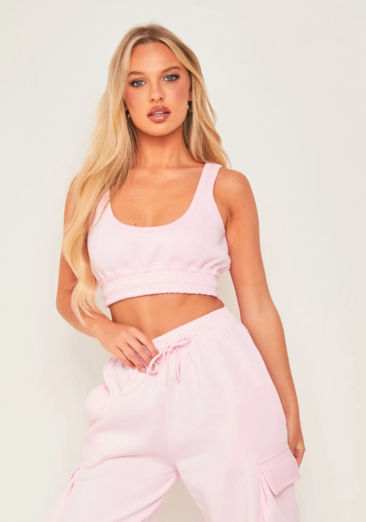 Chloe Baby Pink Cropped Cargo Tracksuit Set