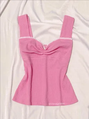 Coquette Ribbed Cami Top With Lace Trim