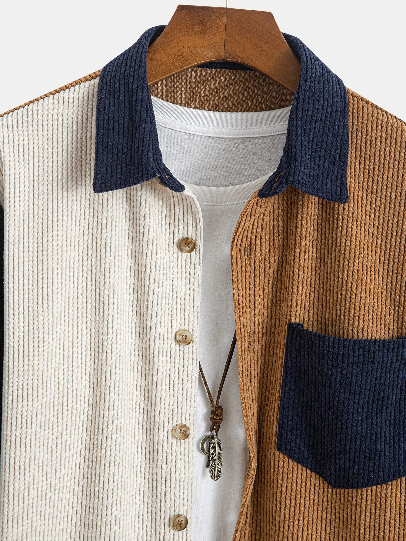 Corduroy Patchwork Shirt & Straight Leg Corduroy Pants