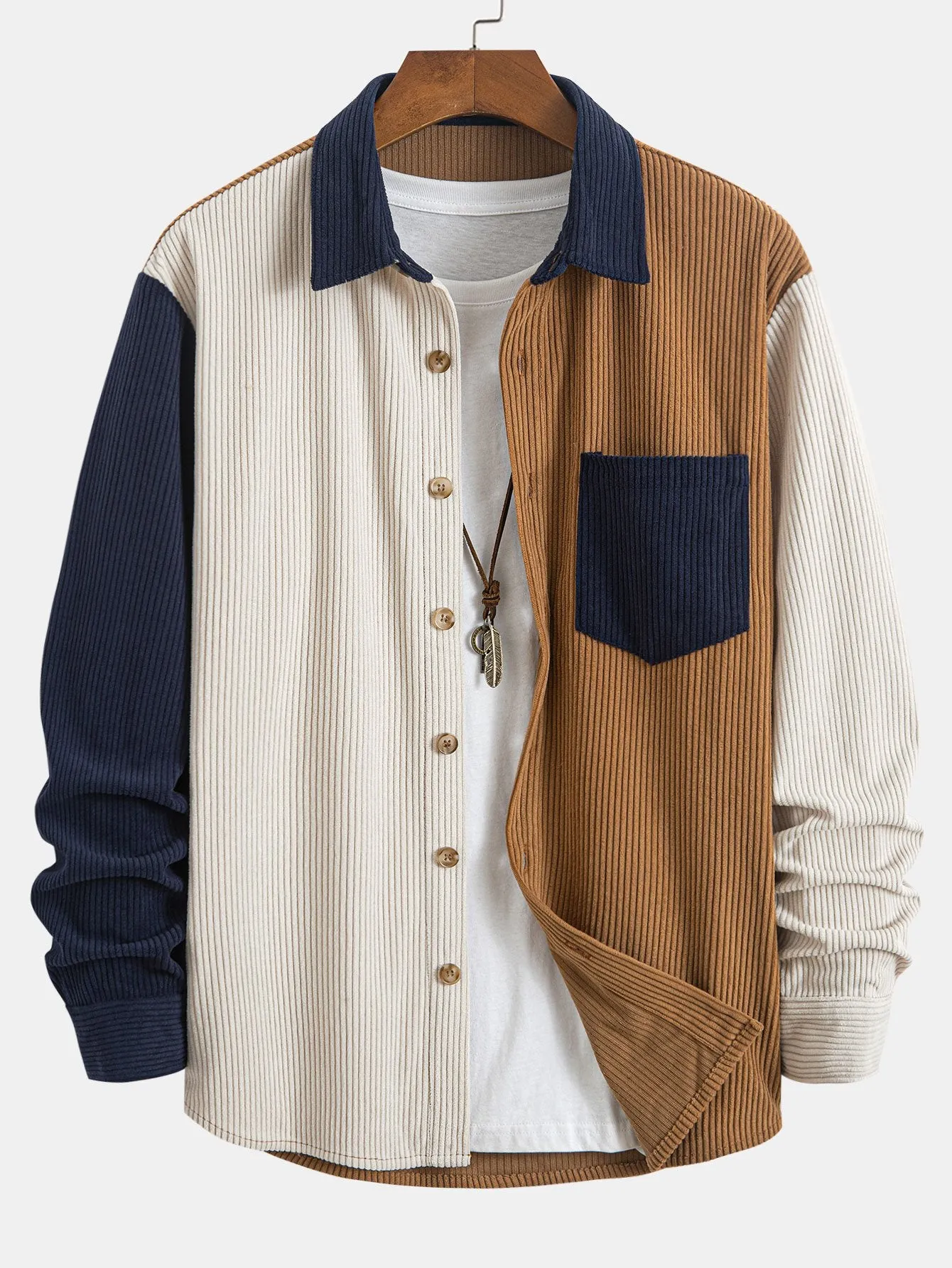 Corduroy Patchwork Shirt & Straight Leg Corduroy Pants