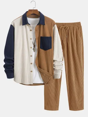 Corduroy Patchwork Shirt & Straight Leg Corduroy Pants