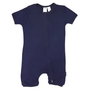 Cotton Modal Short Sleeve Romper with Zip Navy