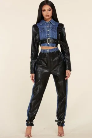 DENIM LEATHER CROP JACKET
