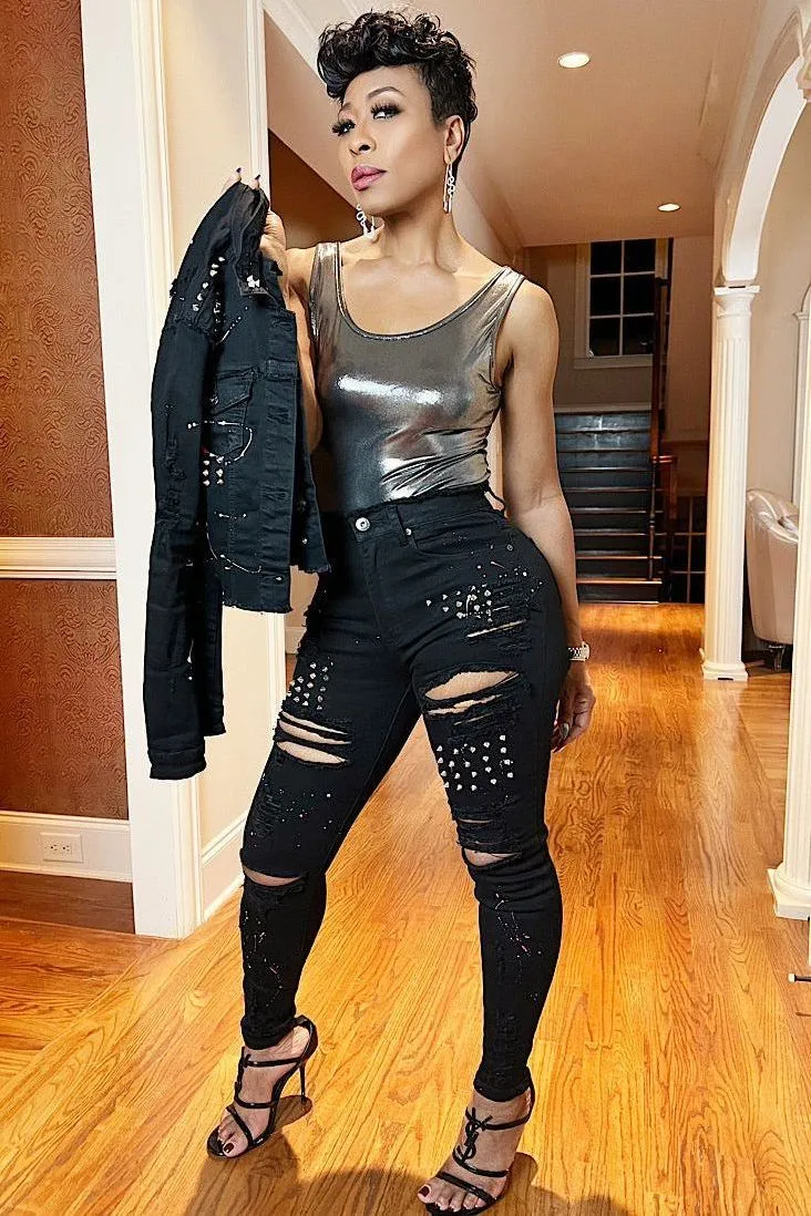 Disco Donna Metallic Bodysuit - Silver