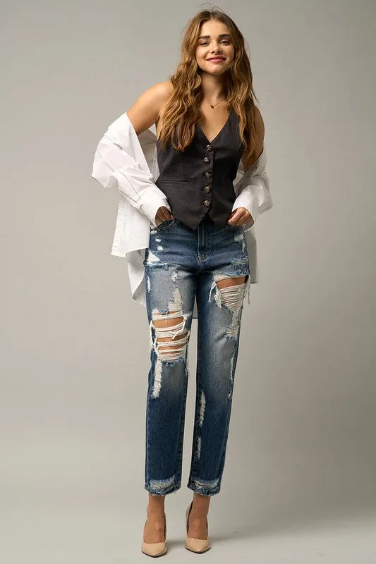 Explore More Collection - HIGH WAIST STRAIGHT HAVEY DESTROYED JEANS