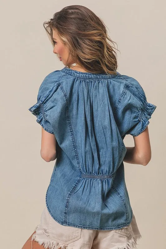 FINAL SALE!! Cassidy Ruffle Washed Denim Top