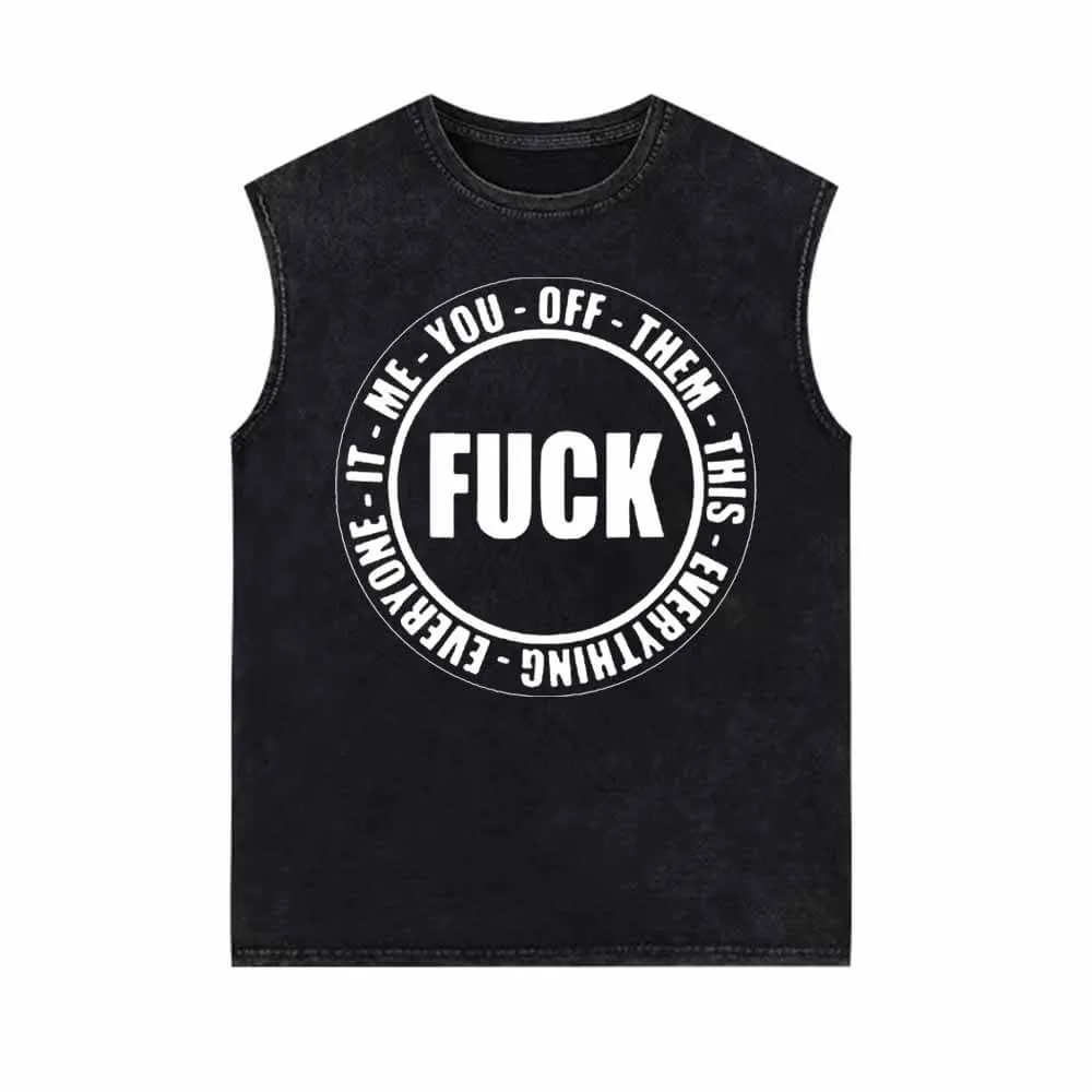 Fuck Circle Letter Print Vintage Washed Vest Top