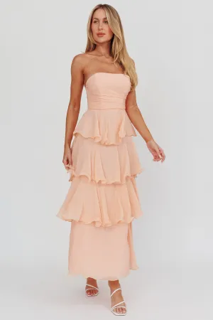 Giavana Strapless Layered Ruffles Midi Dress Blush