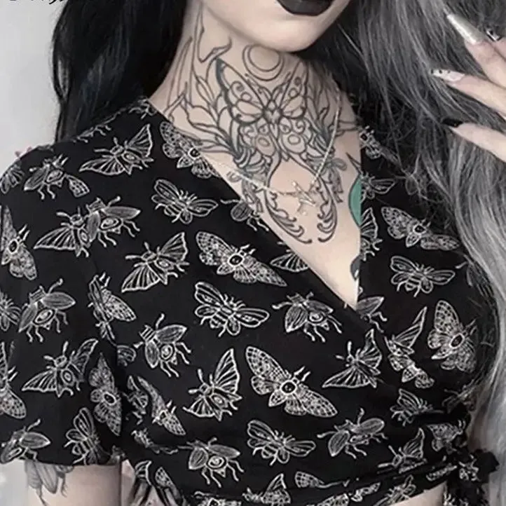 Gothic Dark Punk Beetle Print Short
