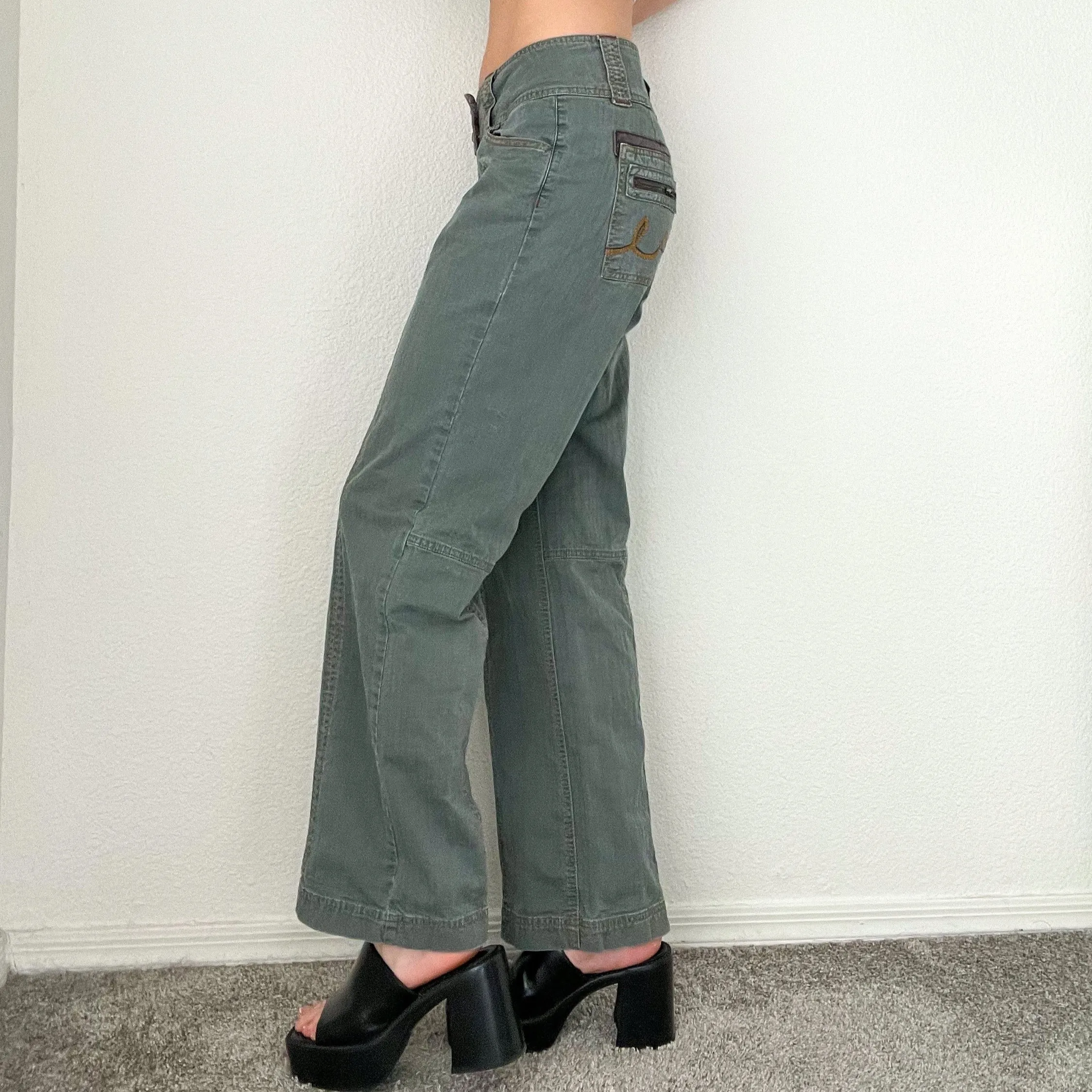 Grey Y2K Low Rise Denim Cargo Pants