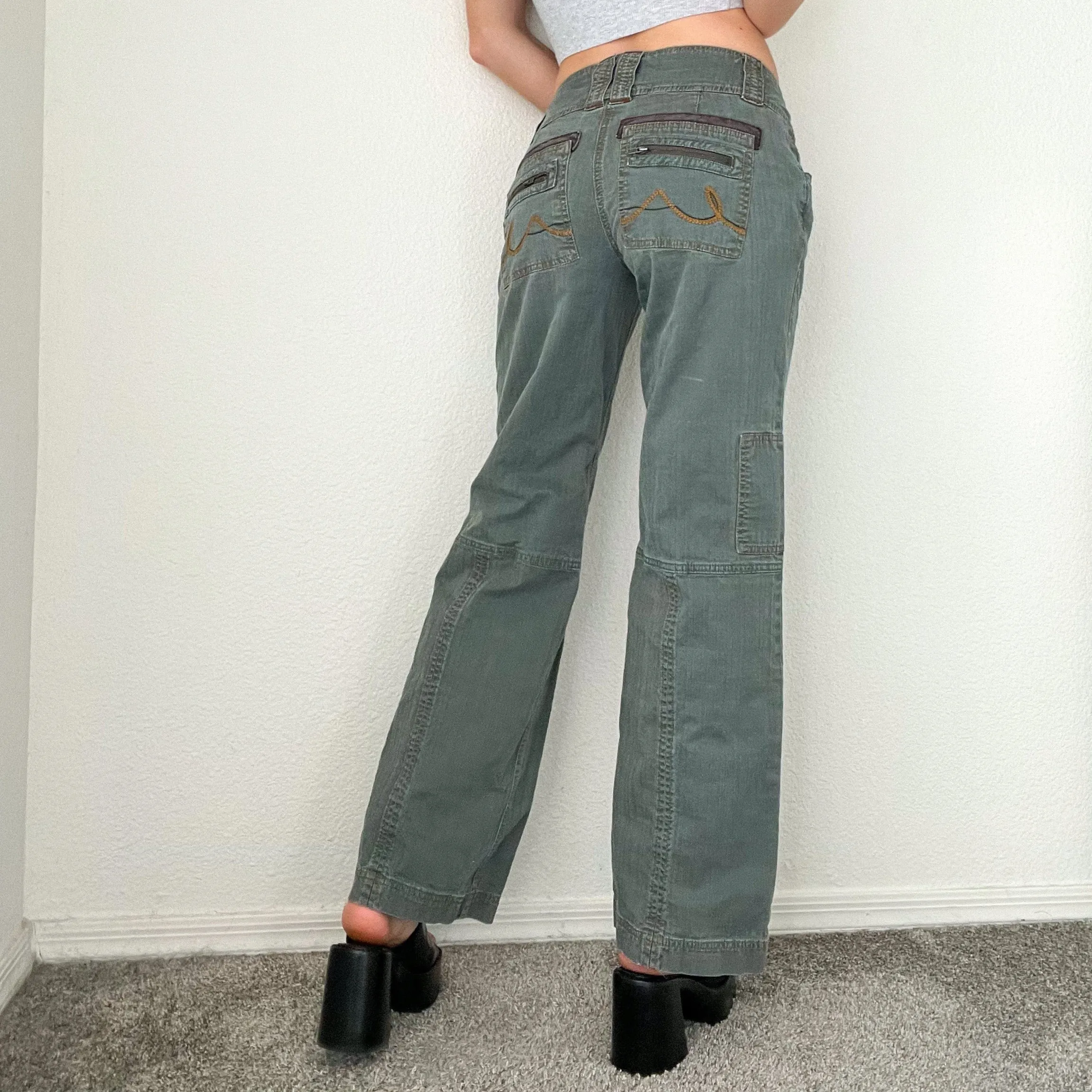 Grey Y2K Low Rise Denim Cargo Pants