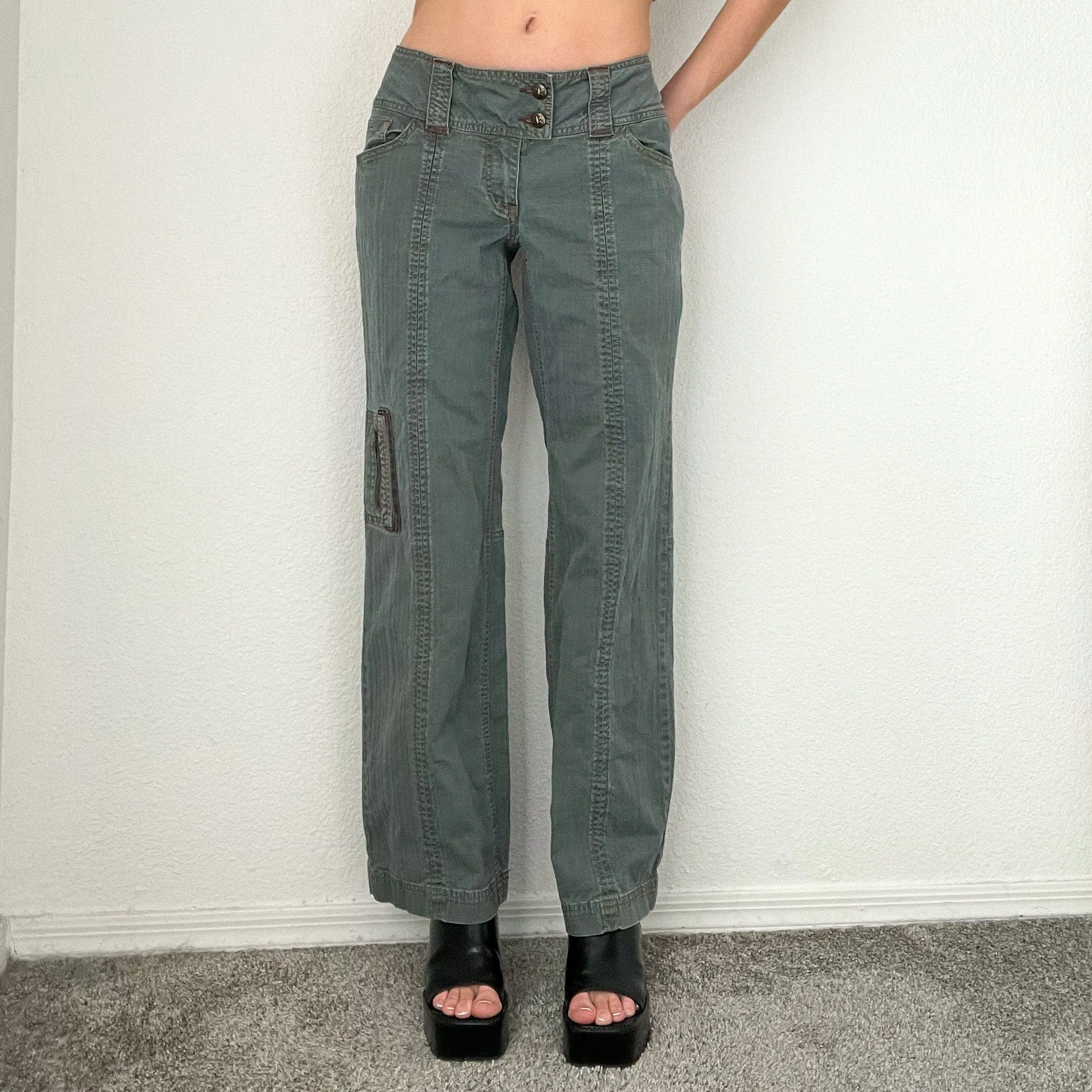 Grey Y2K Low Rise Denim Cargo Pants