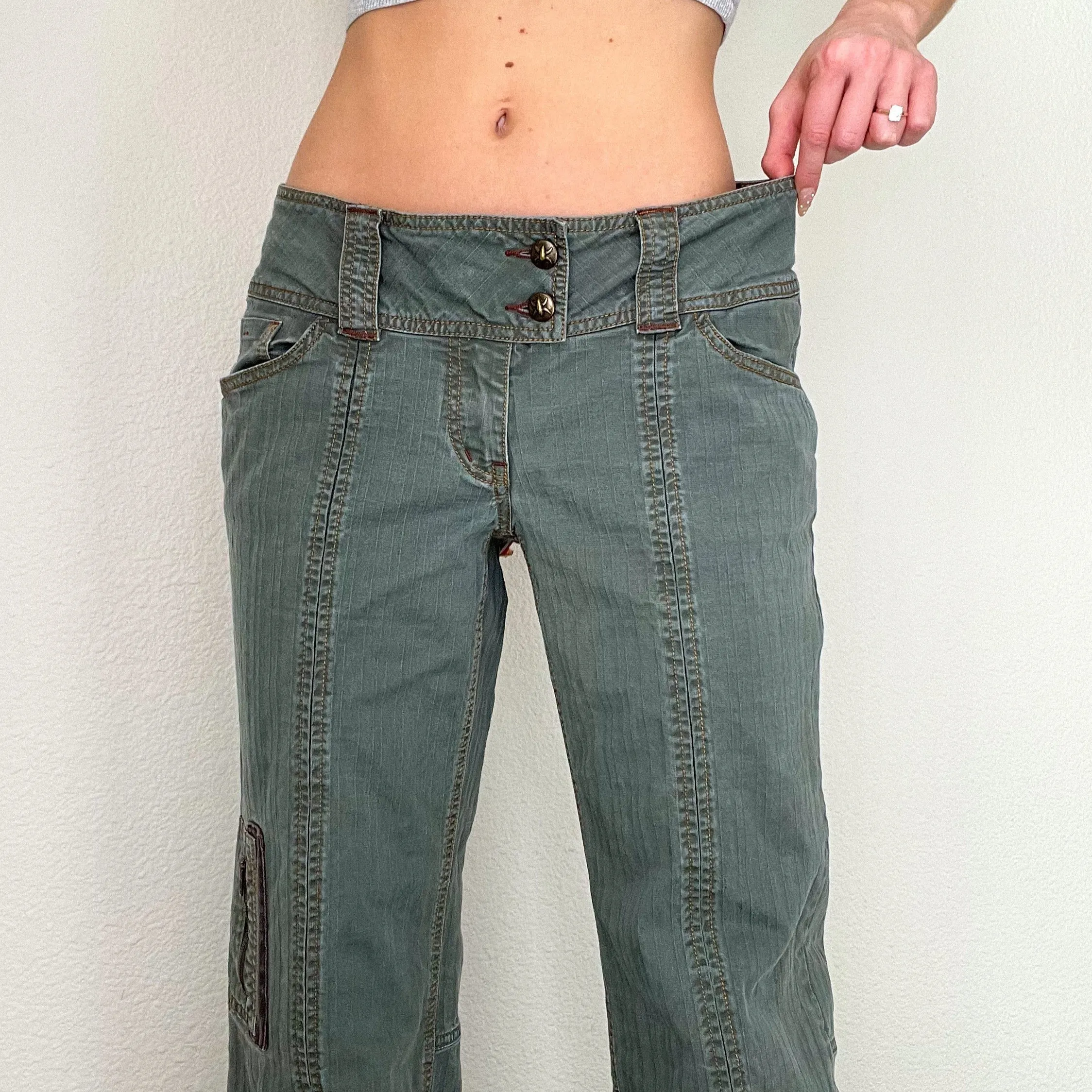 Grey Y2K Low Rise Denim Cargo Pants