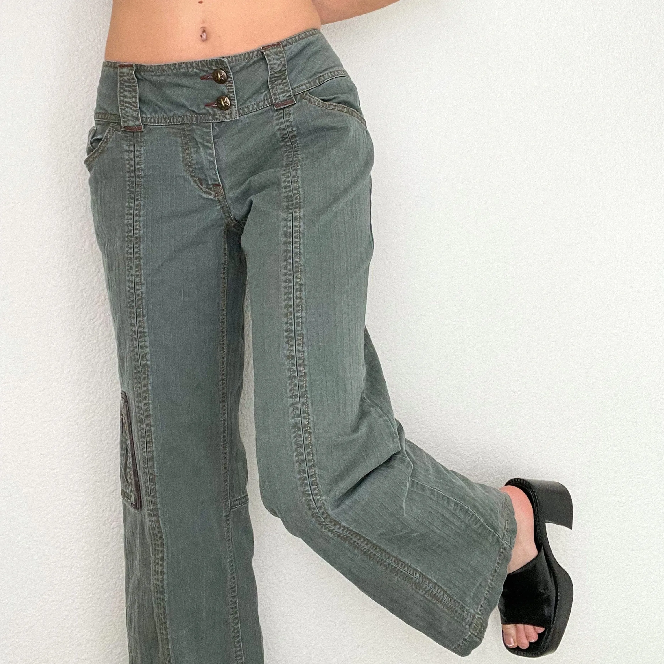 Grey Y2K Low Rise Denim Cargo Pants
