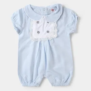 Infant Girls Woven Romper Lace Buttons - SKY BLUE