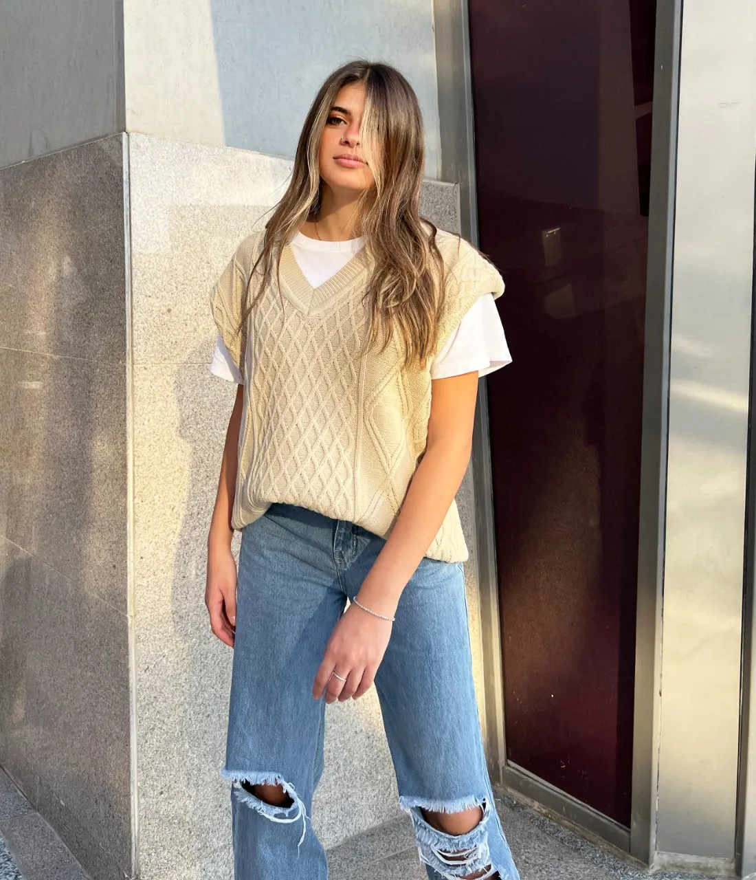 Knitted Wool Vest Beige