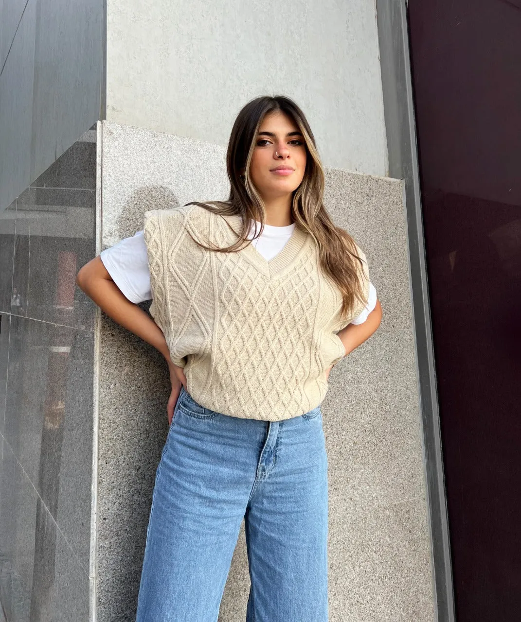 Knitted Wool Vest Beige