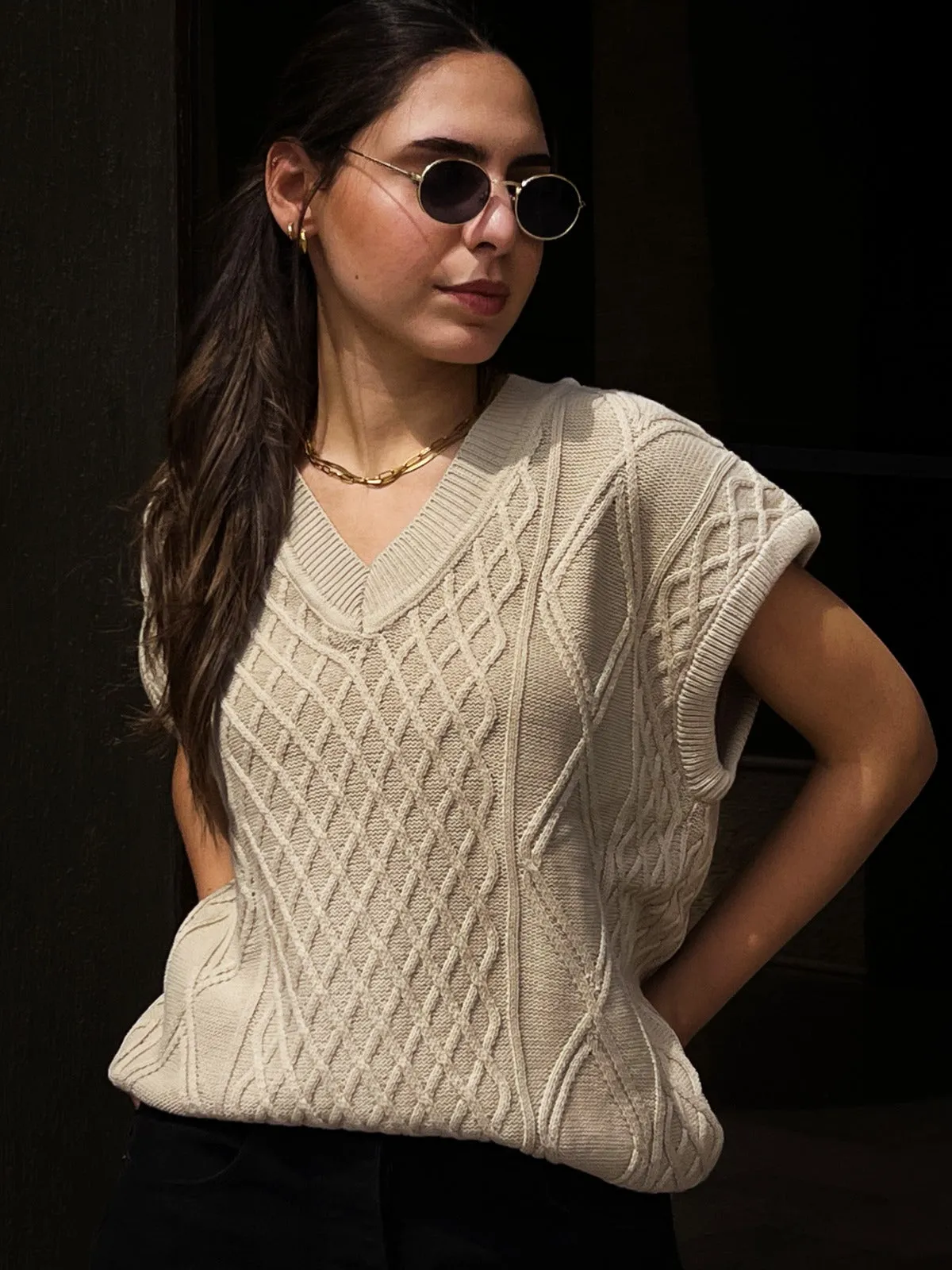 Knitted Wool Vest Beige